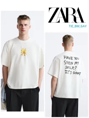 ZARA  |Cotton Short Sleeves T-Shirts