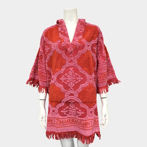 Zimmerman pink and orange oversized hooded towel dress with fringed sleeves