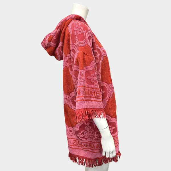 Zimmerman pink and orange oversized hooded towel dress with fringed sleeves